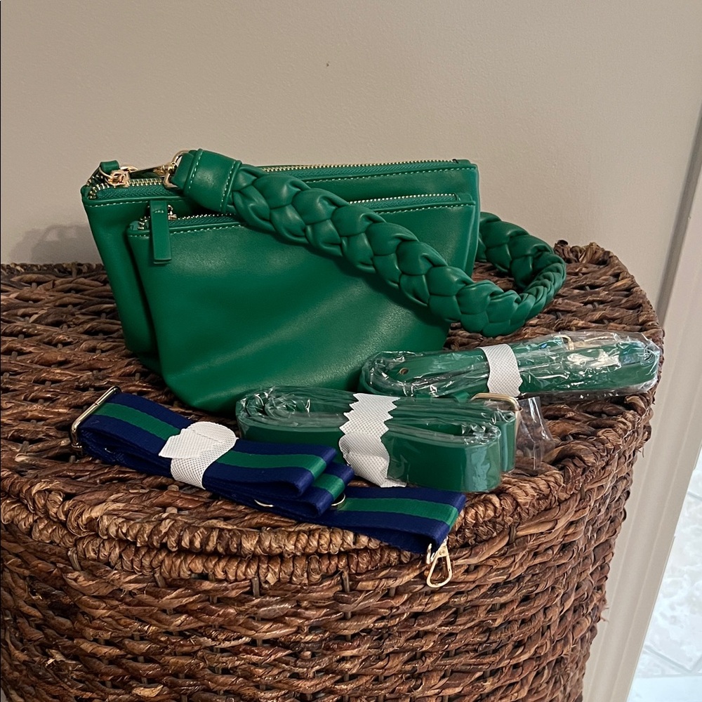 Anthropologie Green Crossbody Bag with Braided Strap